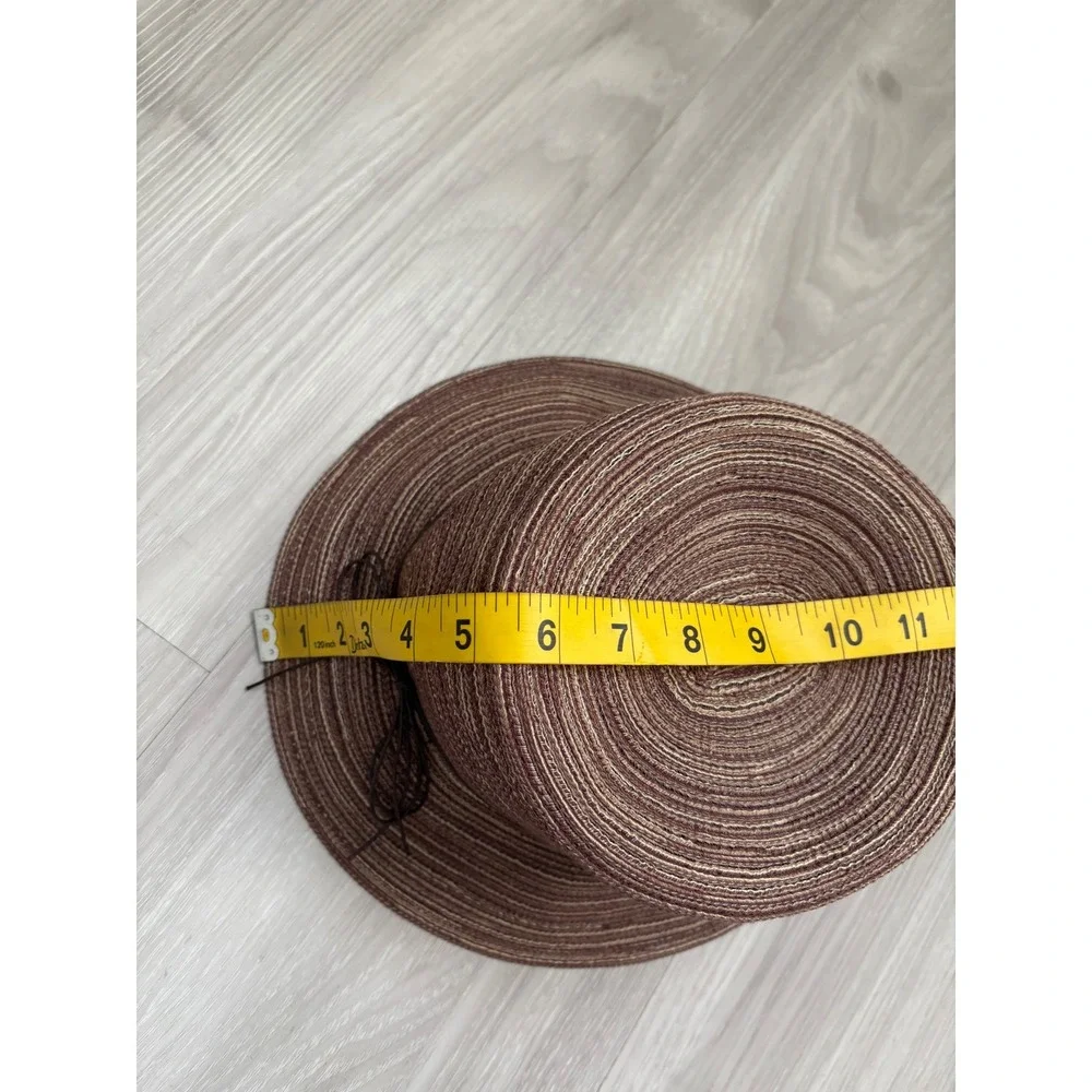 Croft & Barrow Hat Womens Brown Striped Woven Straw Sun Hat Wood Beads Cloche